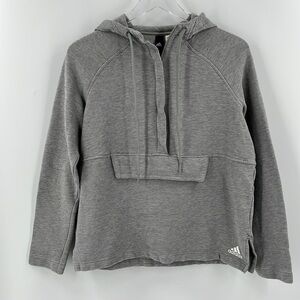 Adidas Gray Ribbed Half Zip kangaroo Hand Warmer Pocket Hoodie Sweatshirt Small